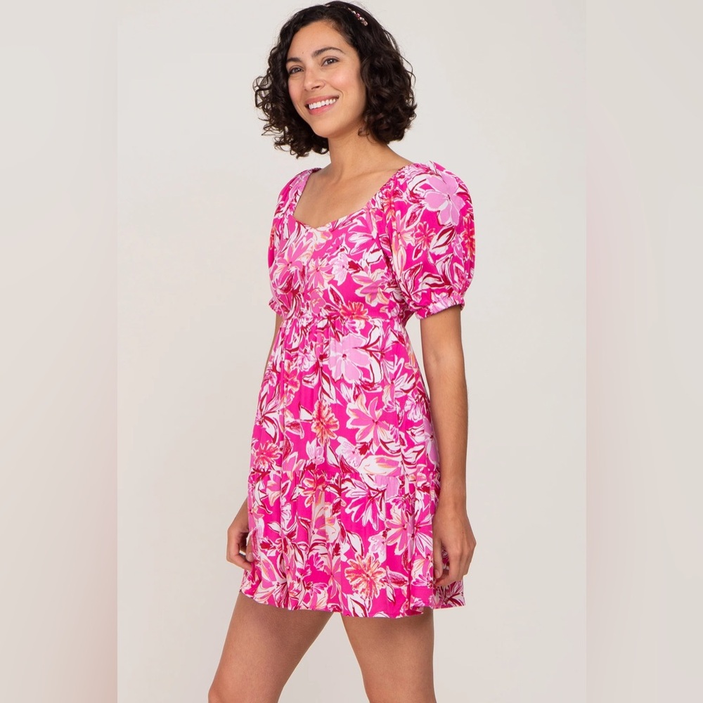 hot pink hawaiian print babydoll dress - Picture 3 of 8